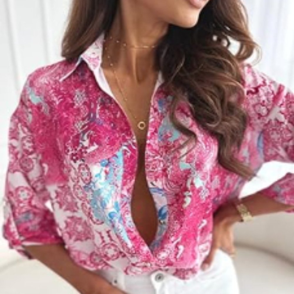 3 Pack Pink Floral Print Button Down Blouse